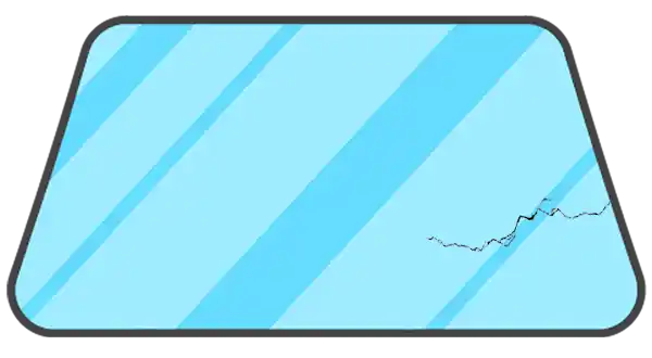 Stilisierte Darstellung eines Risses in einer blauen Windschutzscheibe Sicherheitsrisiko Riss – Schnelle Windschutzscheiben-Reparatur bei Autoglas Harris