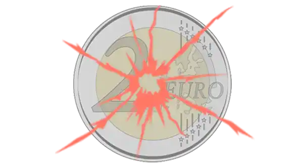 Illustration eines Euro-Geldstücks mit einem symbolischen Steinschlagschaden Preiswerte Steinschlagreparatur für Ihre Windschutzscheibe
